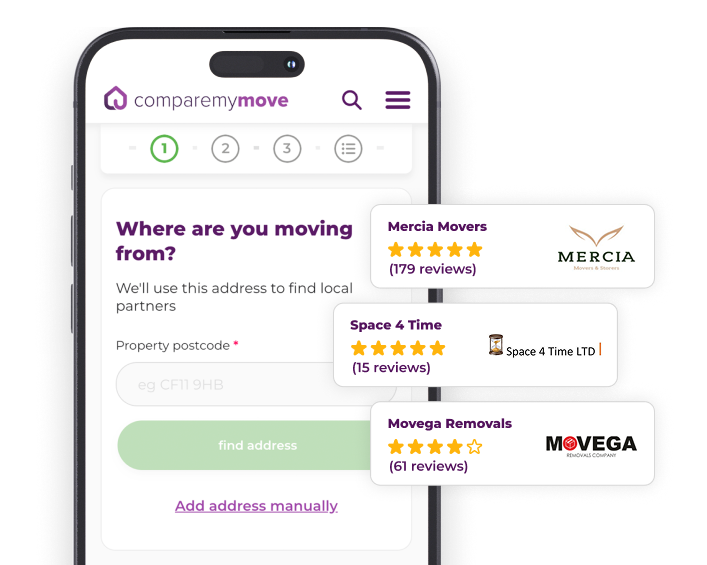 A screenshot of our easy to use international removals comparison form with example reviews