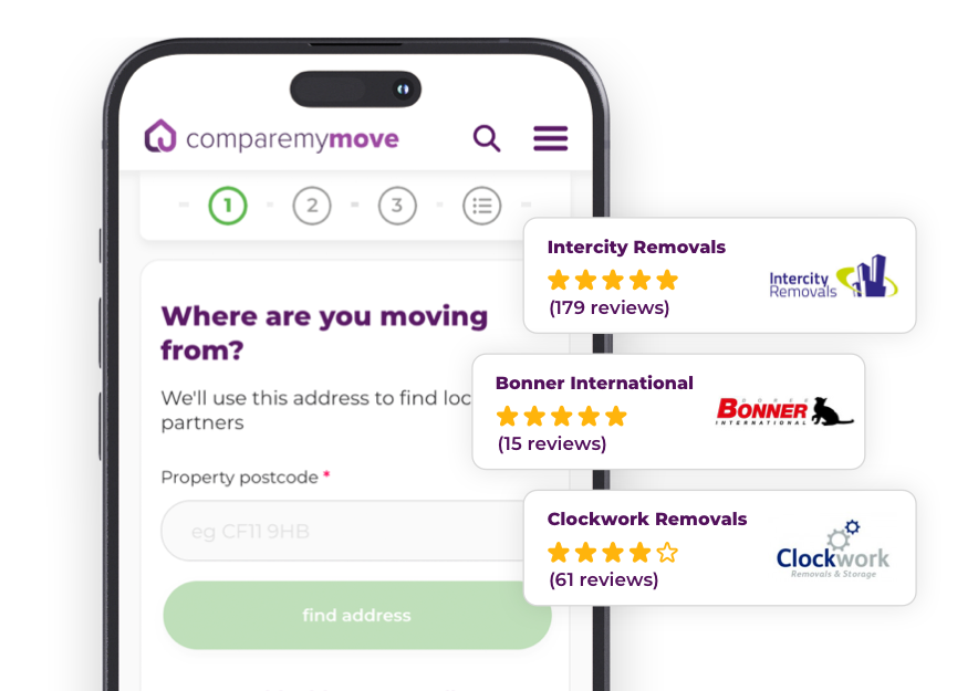 A screenshot of our easy to use removals comparison form with example reviews